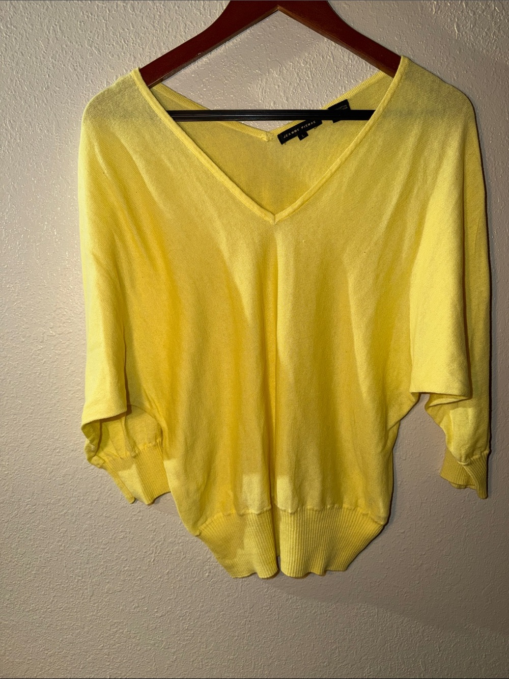 Lightweight V-Neck Pullover Sweater in Bright Yellow L by Jeanne Pierre